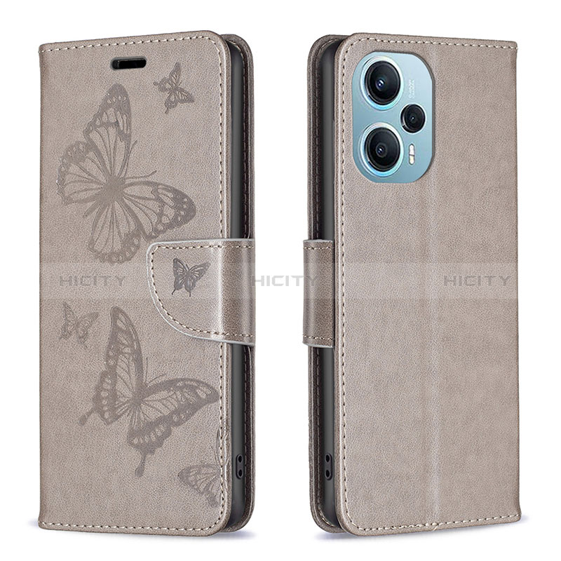 Funda de Cuero Cartera con Soporte Mariposa Carcasa B01F para Xiaomi Poco F5 5G Gris