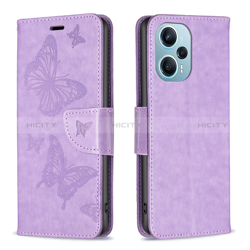 Funda de Cuero Cartera con Soporte Mariposa Carcasa B01F para Xiaomi Poco F5 5G Purpura Claro