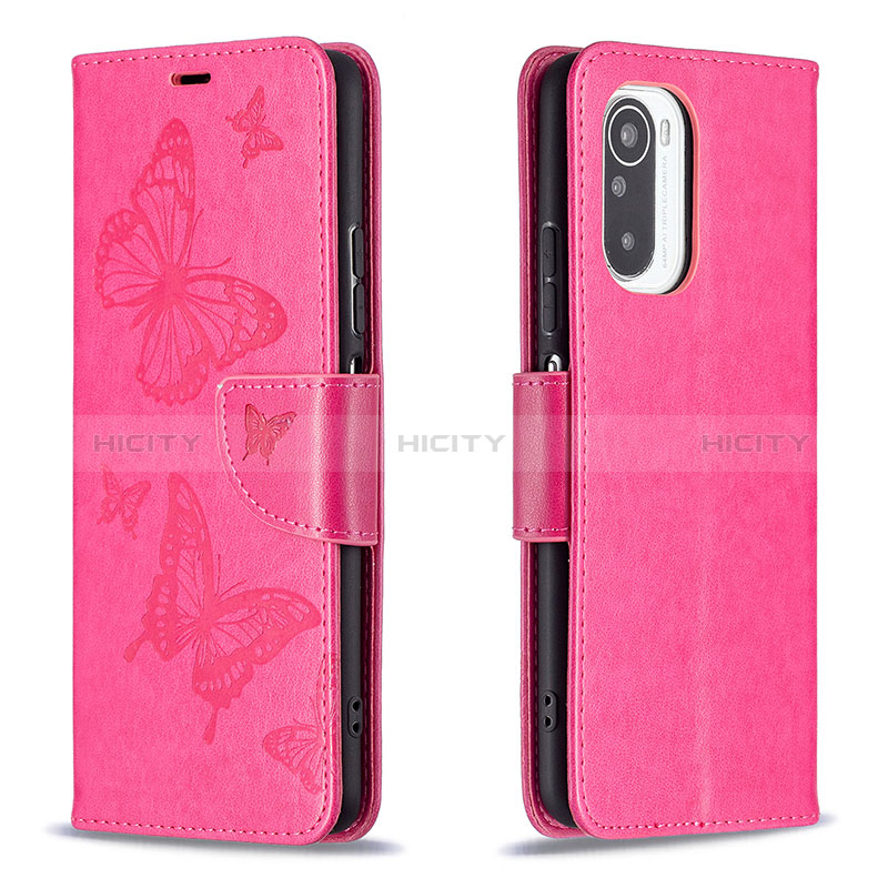 Funda de Cuero Cartera con Soporte Mariposa Carcasa B01F para Xiaomi Redmi K40 5G Rosa Roja