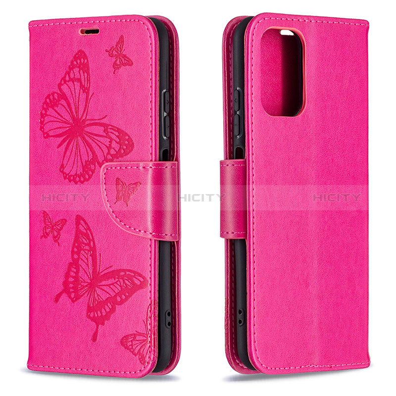 Funda de Cuero Cartera con Soporte Mariposa Carcasa B01F para Xiaomi Redmi Note 10 4G Rosa Roja