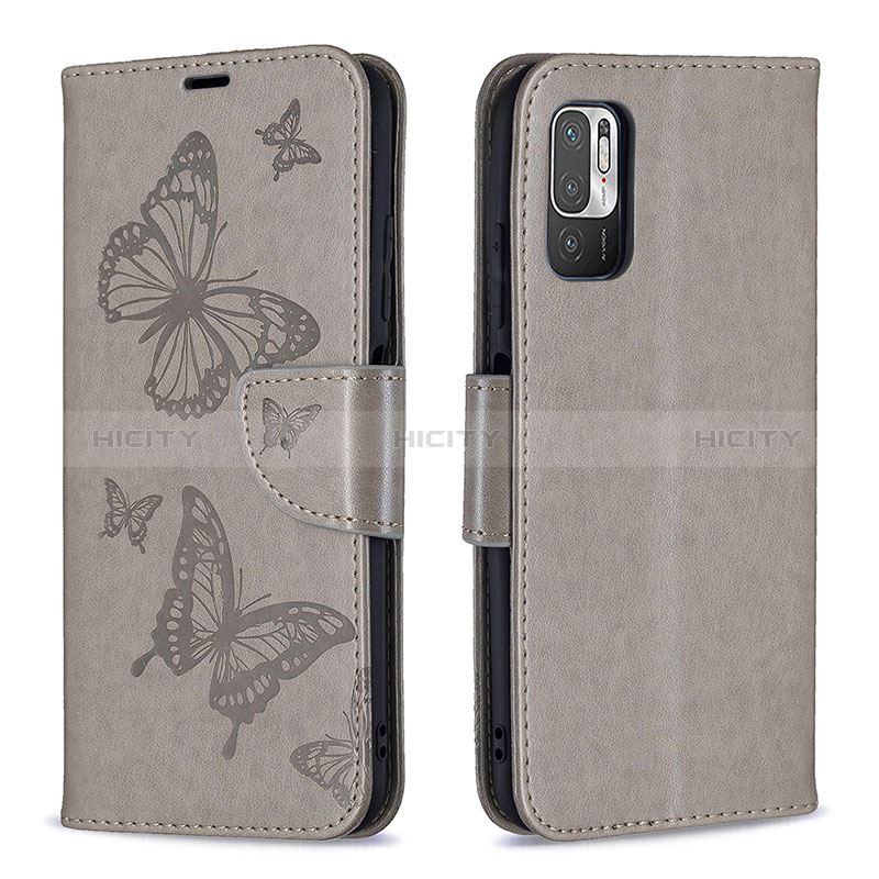 Funda de Cuero Cartera con Soporte Mariposa Carcasa B01F para Xiaomi Redmi Note 10 5G Gris