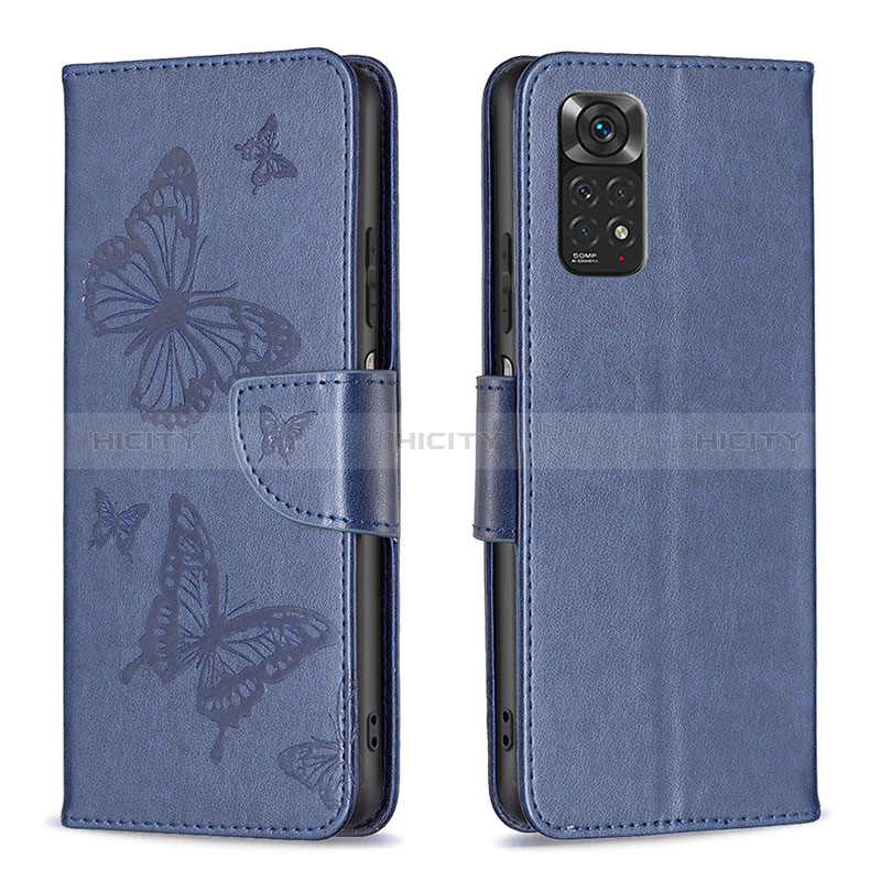 Funda de Cuero Cartera con Soporte Mariposa Carcasa B01F para Xiaomi Redmi Note 11 4G (2022) Azul