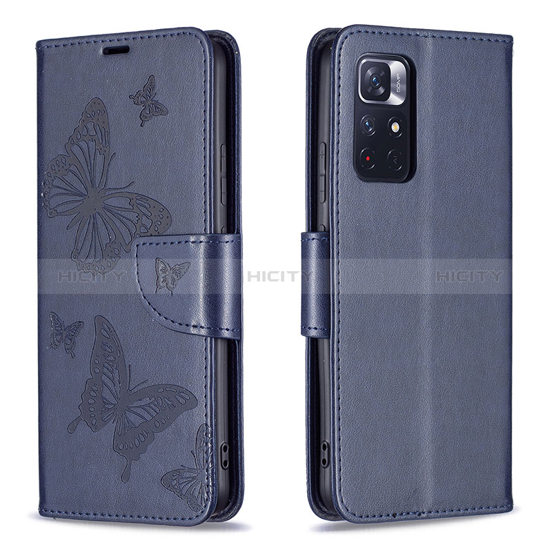 Funda de Cuero Cartera con Soporte Mariposa Carcasa B01F para Xiaomi Redmi Note 11S 5G Azul