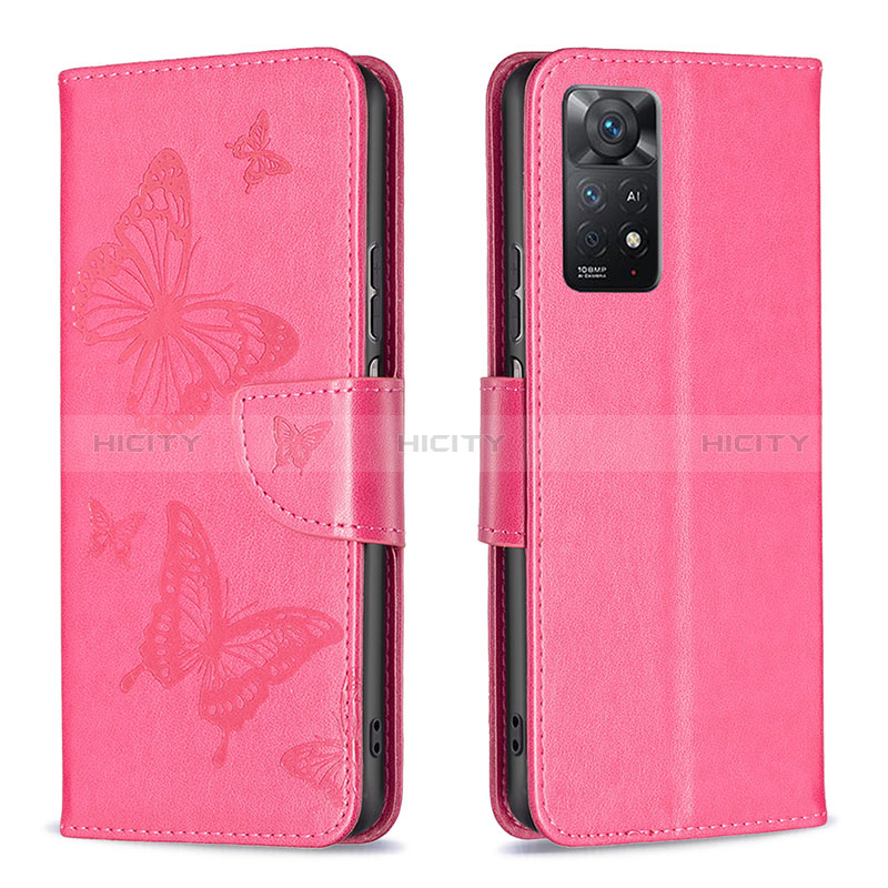 Funda de Cuero Cartera con Soporte Mariposa Carcasa B01F para Xiaomi Redmi Note 12 Pro 4G Rosa Roja