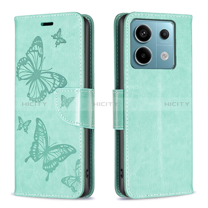 Funda de Cuero Cartera con Soporte Mariposa Carcasa B01F para Xiaomi Redmi Note 13 Pro 5G Verde