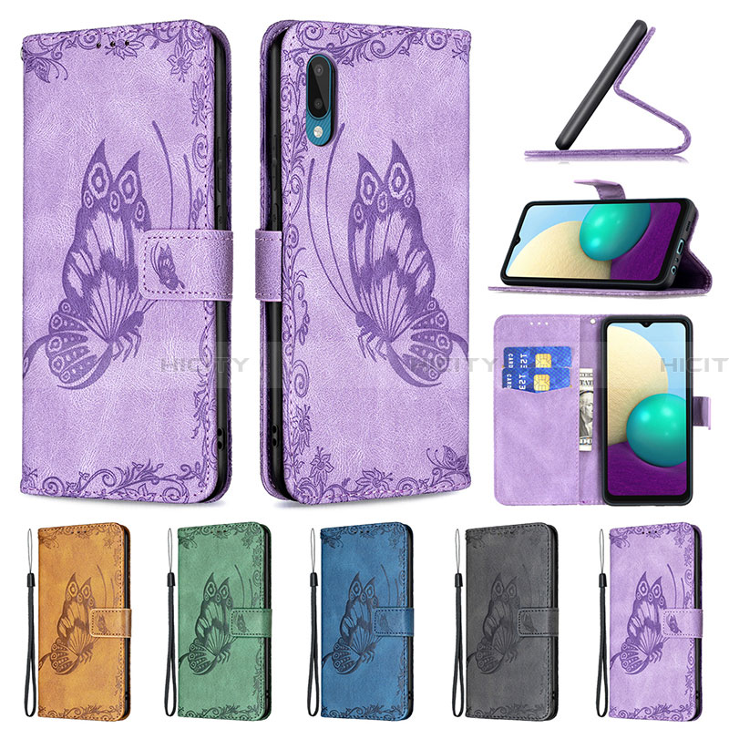 Funda de Cuero Cartera con Soporte Mariposa Carcasa B02F para Samsung Galaxy A02