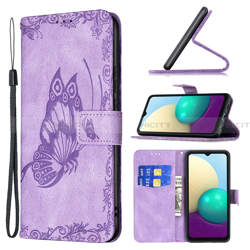 Funda de Cuero Cartera con Soporte Mariposa Carcasa B02F para Samsung Galaxy A02