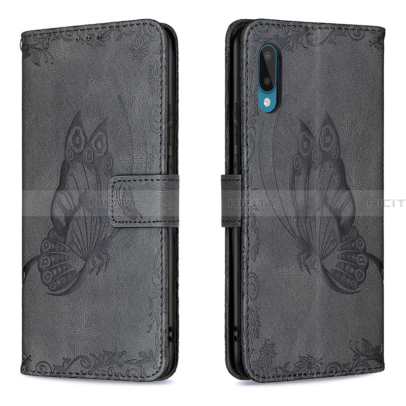 Funda de Cuero Cartera con Soporte Mariposa Carcasa B02F para Samsung Galaxy A02 Negro