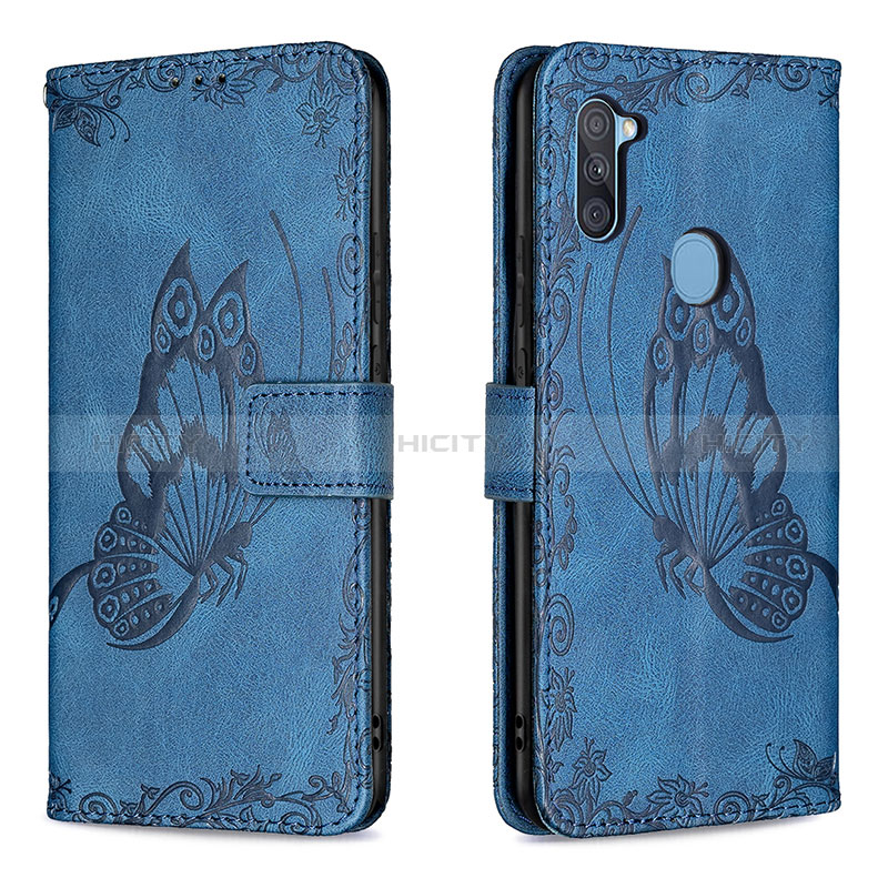 Funda de Cuero Cartera con Soporte Mariposa Carcasa B02F para Samsung Galaxy A11 Azul