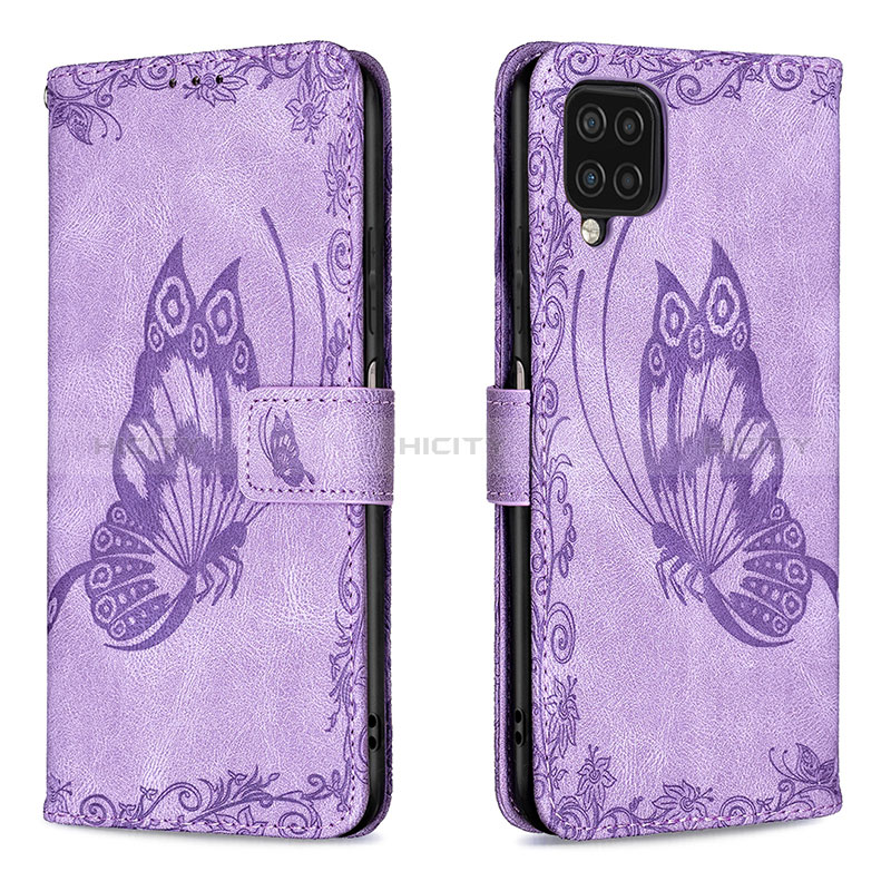 Funda de Cuero Cartera con Soporte Mariposa Carcasa B02F para Samsung Galaxy A12 5G Purpura Claro