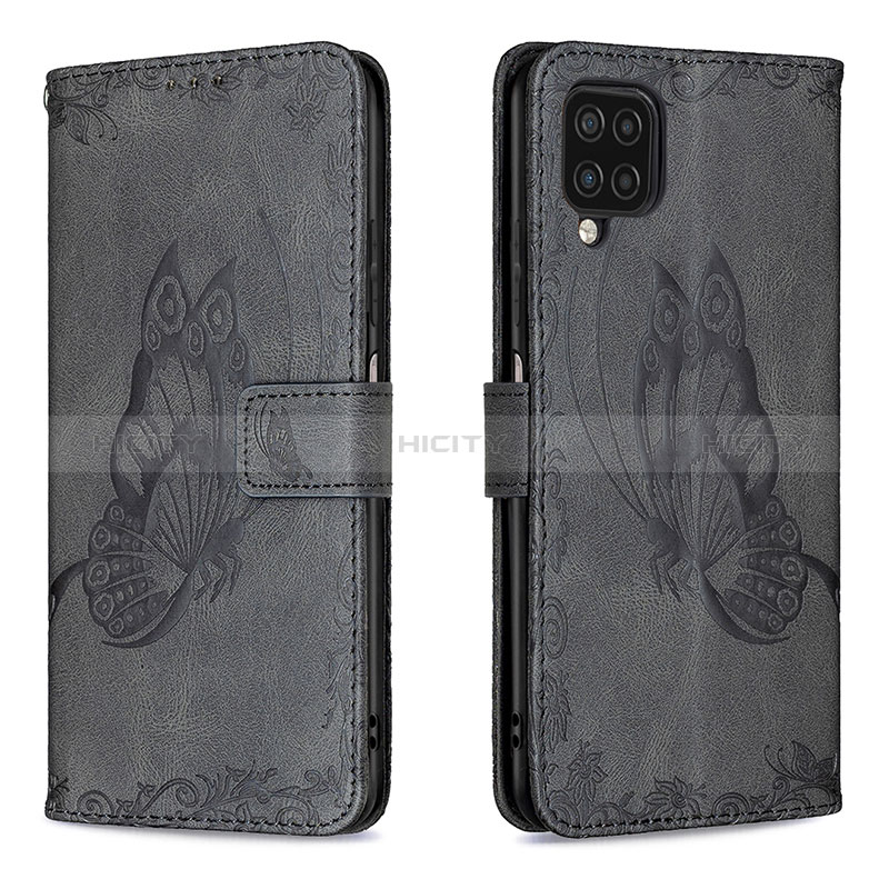 Funda de Cuero Cartera con Soporte Mariposa Carcasa B02F para Samsung Galaxy A12 Negro