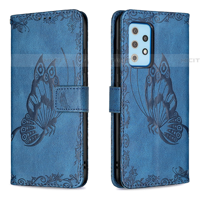 Funda de Cuero Cartera con Soporte Mariposa Carcasa B02F para Samsung Galaxy A52 4G Azul