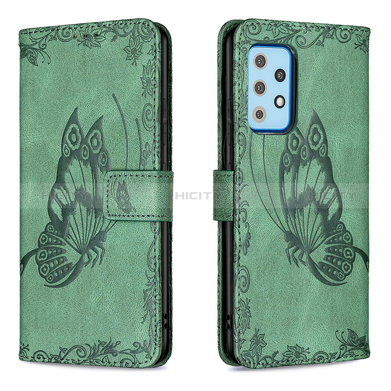 Funda de Cuero Cartera con Soporte Mariposa Carcasa B02F para Samsung Galaxy A52s 5G Verde