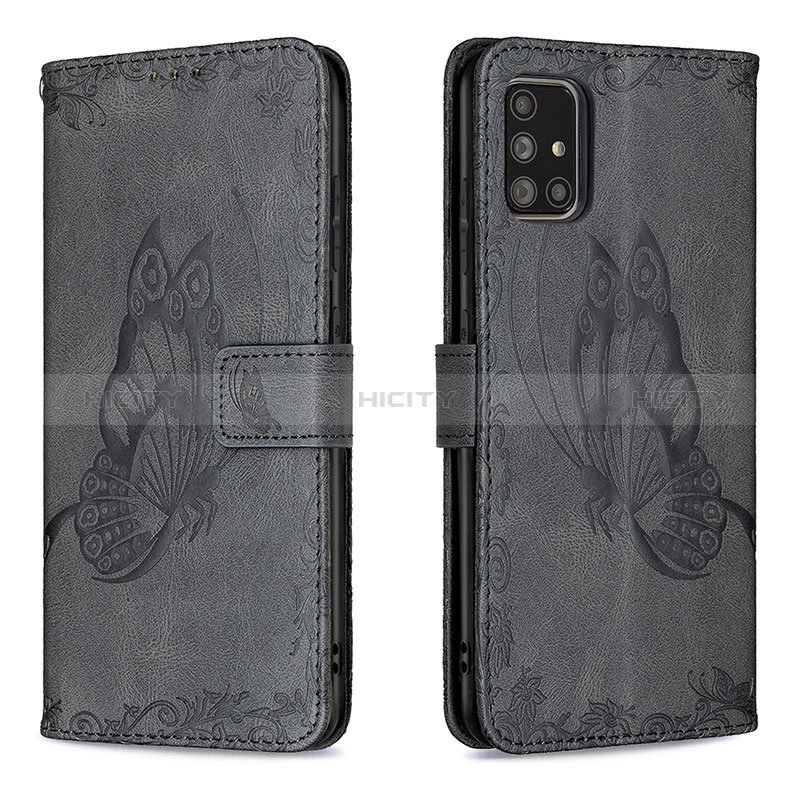 Funda de Cuero Cartera con Soporte Mariposa Carcasa B02F para Samsung Galaxy A71 4G A715 Negro