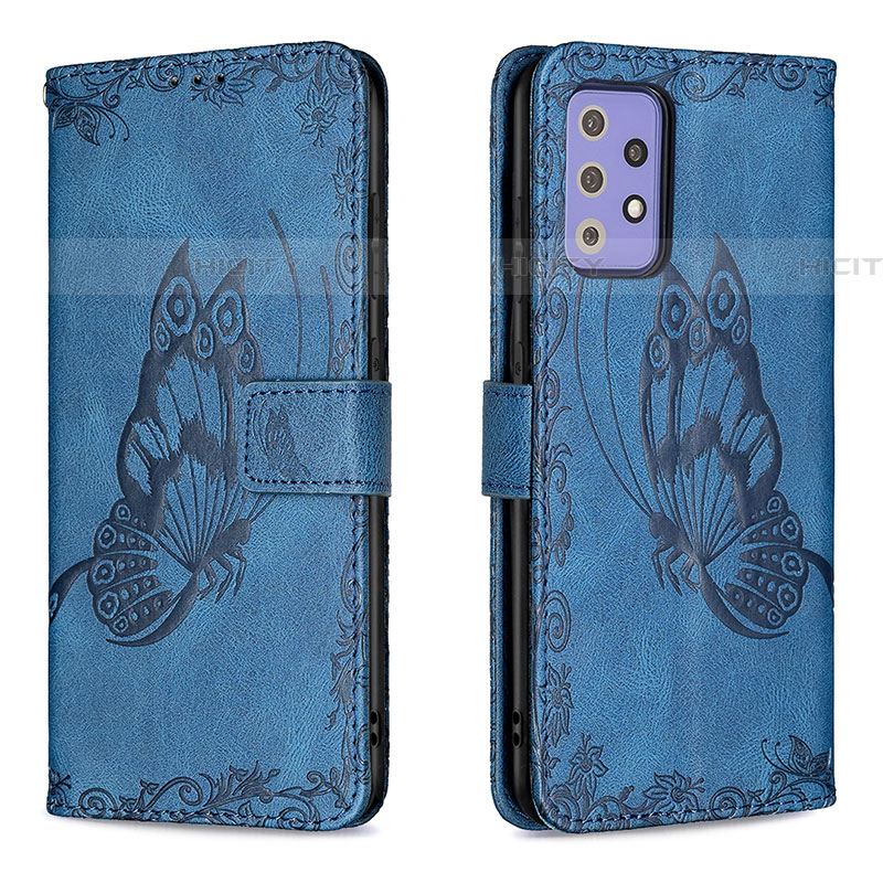 Funda de Cuero Cartera con Soporte Mariposa Carcasa B02F para Samsung Galaxy A72 5G Azul