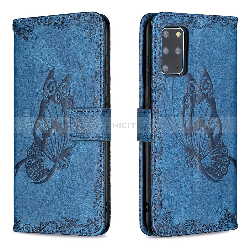 Funda de Cuero Cartera con Soporte Mariposa Carcasa B02F para Samsung Galaxy S20 Plus Azul