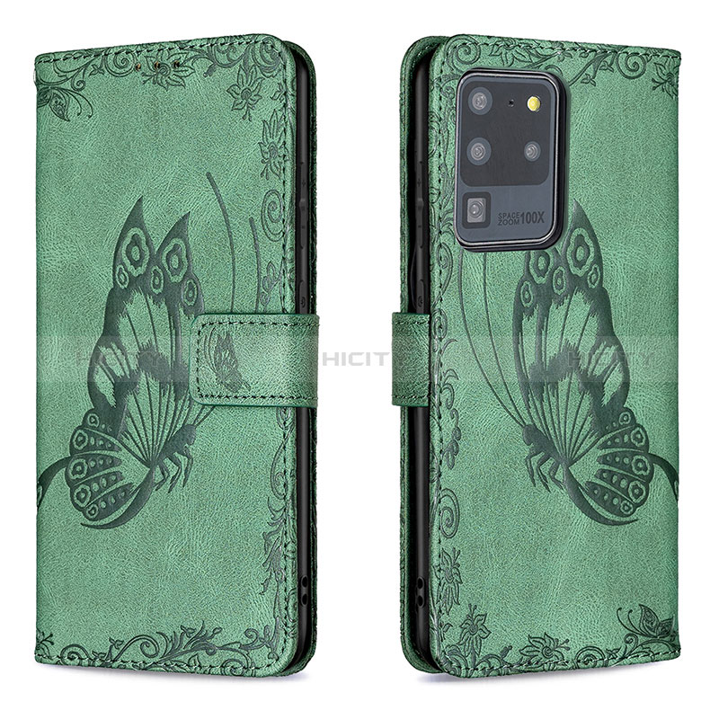 Funda de Cuero Cartera con Soporte Mariposa Carcasa B02F para Samsung Galaxy S20 Ultra 5G Verde