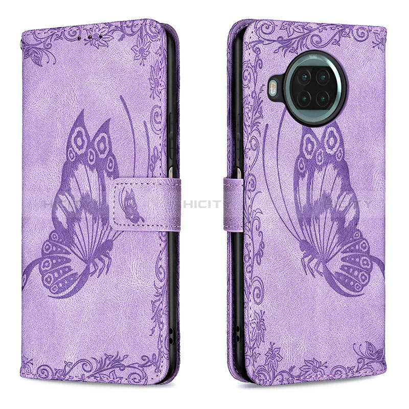 Funda de Cuero Cartera con Soporte Mariposa Carcasa B02F para Xiaomi Mi 10i 5G Purpura Claro