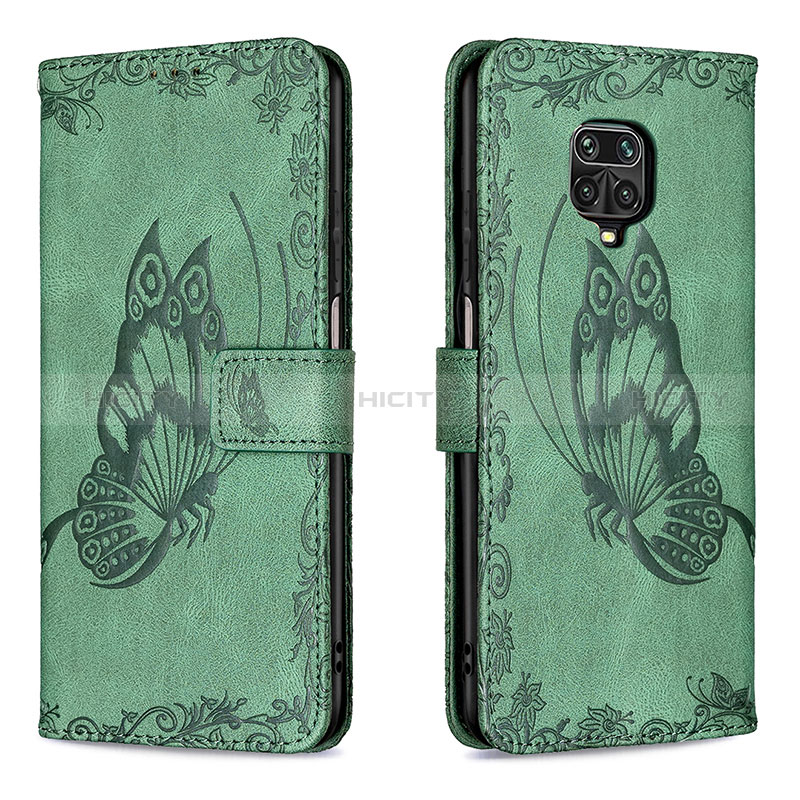 Funda de Cuero Cartera con Soporte Mariposa Carcasa B02F para Xiaomi Poco M2 Pro Verde