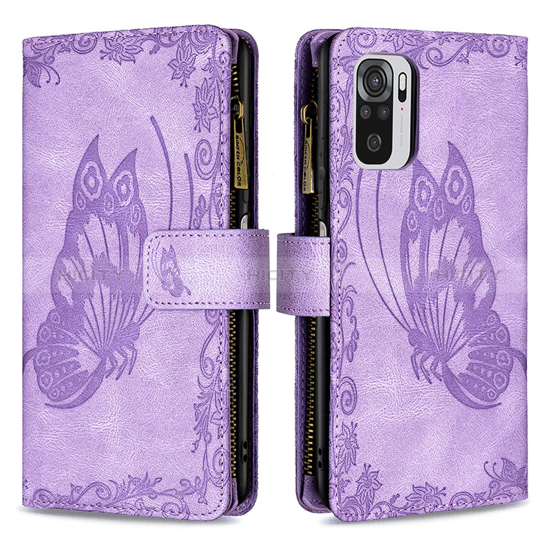 Funda de Cuero Cartera con Soporte Mariposa Carcasa B02F para Xiaomi Poco M5S Purpura Claro