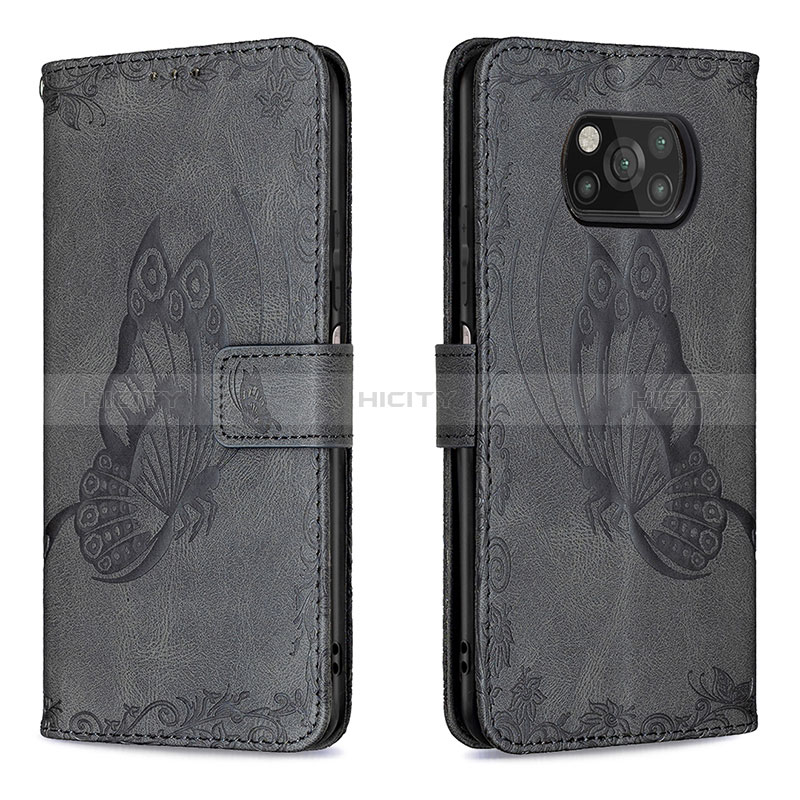 Funda de Cuero Cartera con Soporte Mariposa Carcasa B02F para Xiaomi Poco X3 NFC Negro