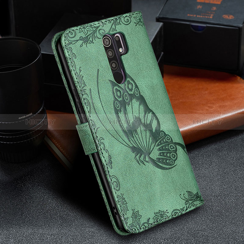 Funda de Cuero Cartera con Soporte Mariposa Carcasa B02F para Xiaomi Redmi 9