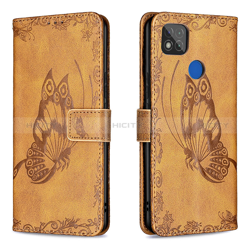 Funda de Cuero Cartera con Soporte Mariposa Carcasa B02F para Xiaomi Redmi 9 India