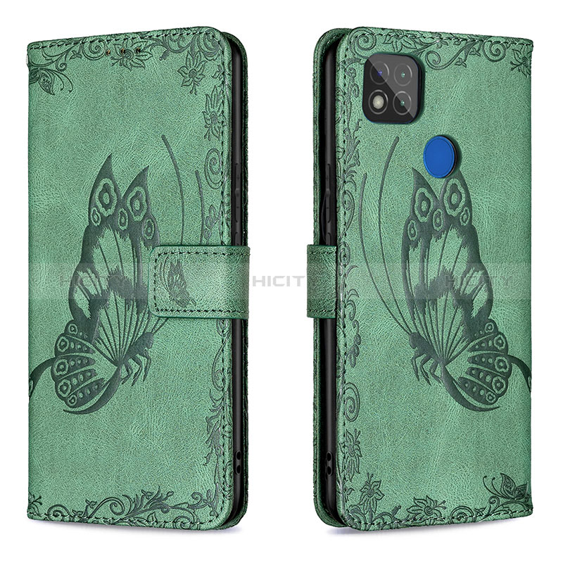 Funda de Cuero Cartera con Soporte Mariposa Carcasa B02F para Xiaomi Redmi 9 India