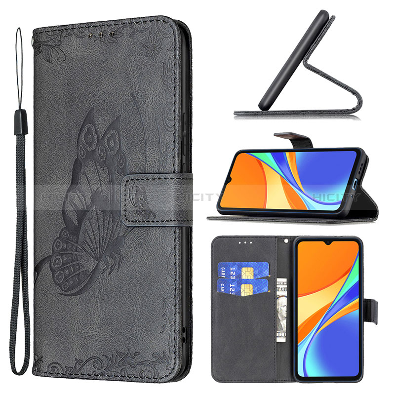 Funda de Cuero Cartera con Soporte Mariposa Carcasa B02F para Xiaomi Redmi 9 India