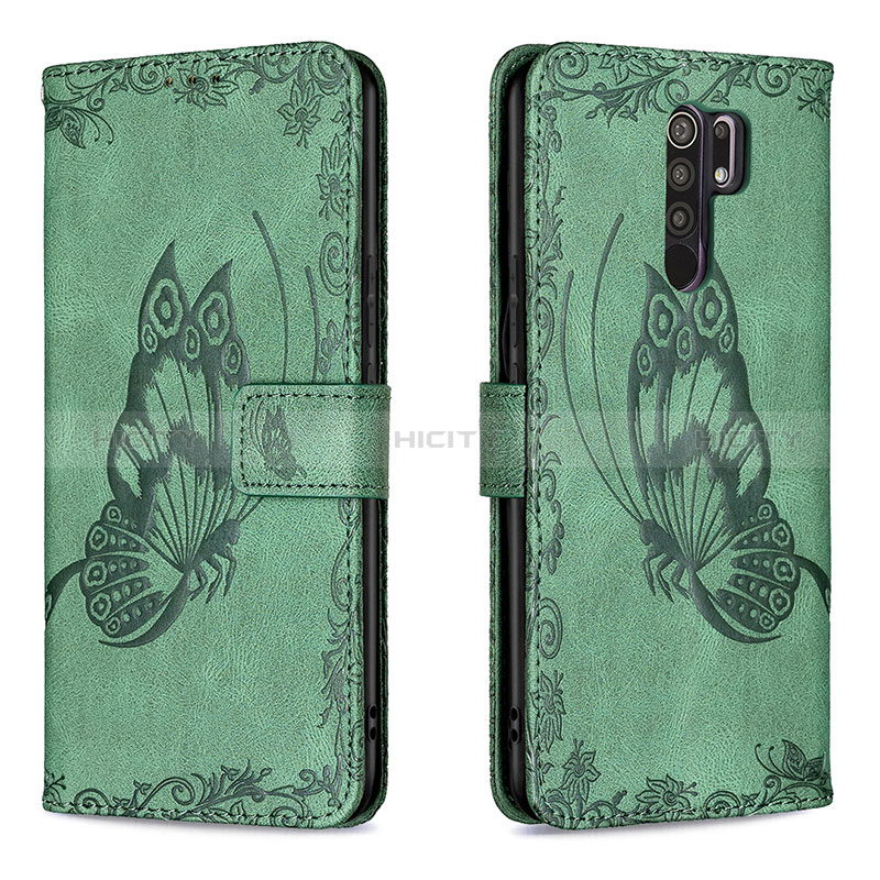 Funda de Cuero Cartera con Soporte Mariposa Carcasa B02F para Xiaomi Redmi 9 Prime India