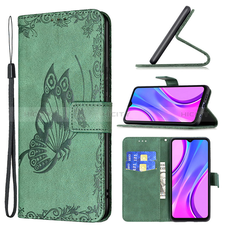 Funda de Cuero Cartera con Soporte Mariposa Carcasa B02F para Xiaomi Redmi 9 Prime India