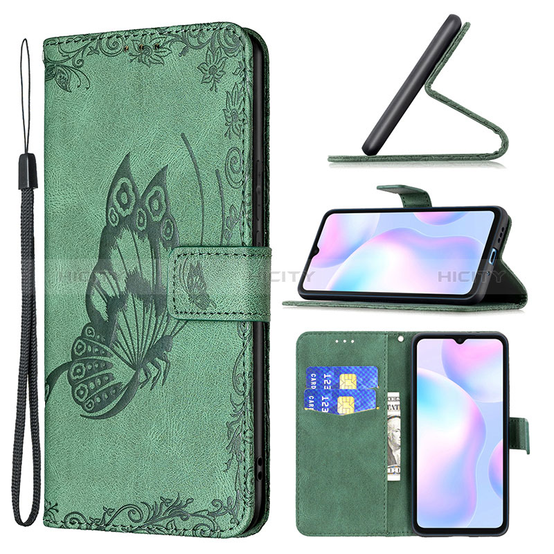 Funda de Cuero Cartera con Soporte Mariposa Carcasa B02F para Xiaomi Redmi 9A