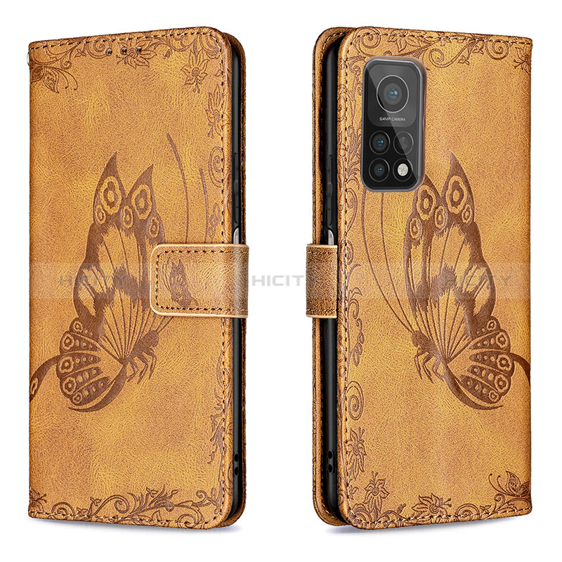 Funda de Cuero Cartera con Soporte Mariposa Carcasa B02F para Xiaomi Redmi K30S 5G Marron