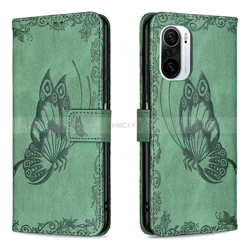 Funda de Cuero Cartera con Soporte Mariposa Carcasa B02F para Xiaomi Redmi K40 5G Verde