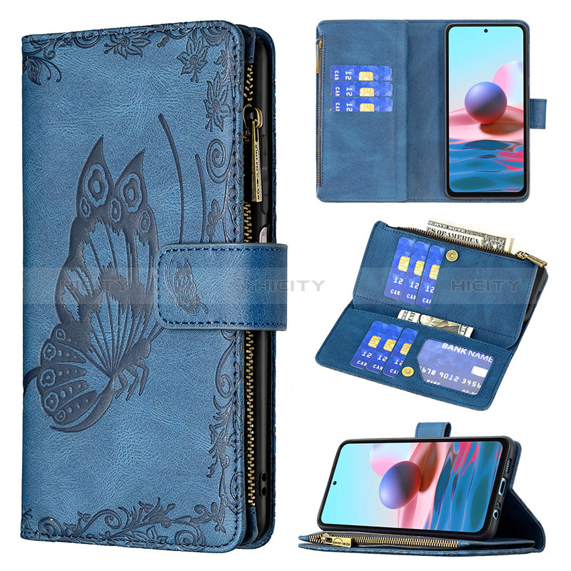 Funda de Cuero Cartera con Soporte Mariposa Carcasa B02F para Xiaomi Redmi Note 10S 4G