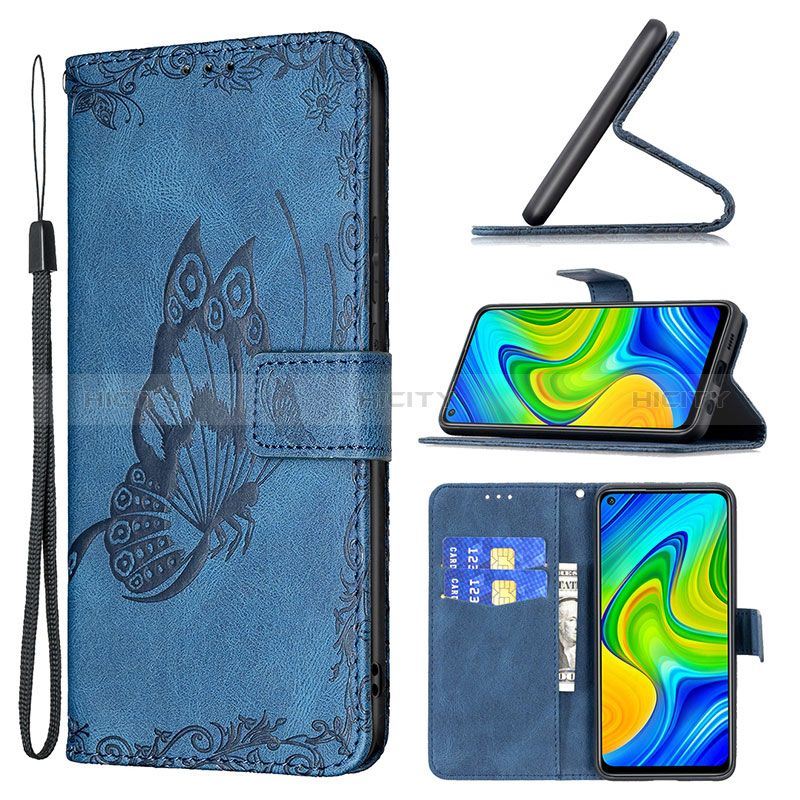 Funda de Cuero Cartera con Soporte Mariposa Carcasa B02F para Xiaomi Redmi Note 9