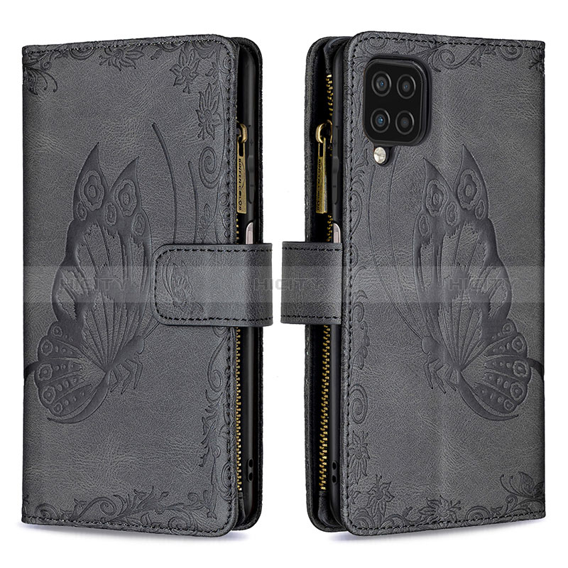 Funda de Cuero Cartera con Soporte Mariposa Carcasa B03F para Samsung Galaxy A12 5G Negro