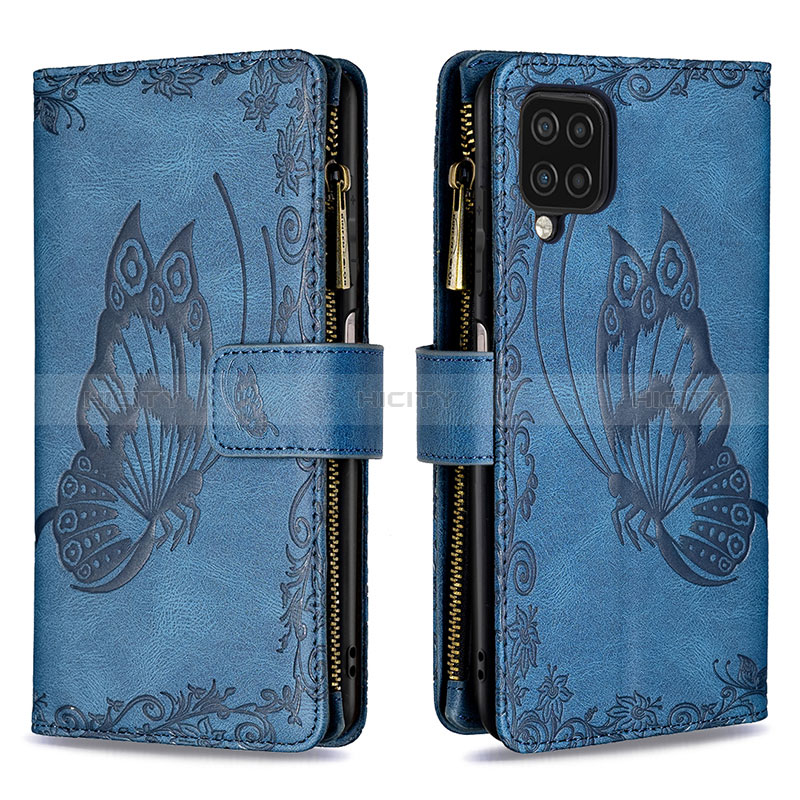 Funda de Cuero Cartera con Soporte Mariposa Carcasa B03F para Samsung Galaxy A12 Azul