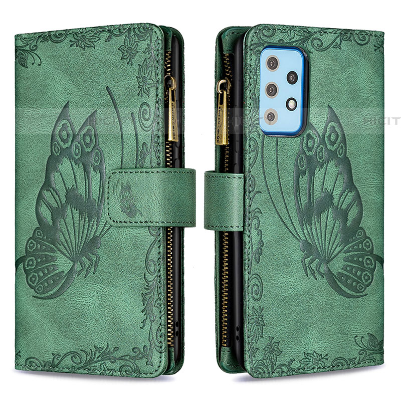 Funda de Cuero Cartera con Soporte Mariposa Carcasa B03F para Samsung Galaxy A52 5G Verde