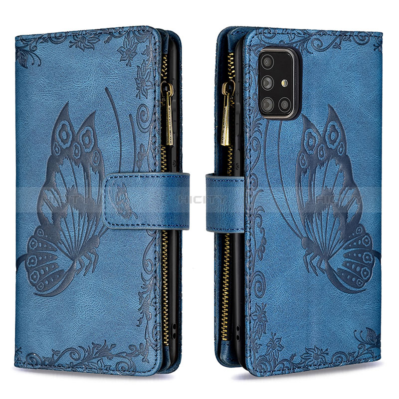 Funda de Cuero Cartera con Soporte Mariposa Carcasa B03F para Samsung Galaxy A71 5G Azul