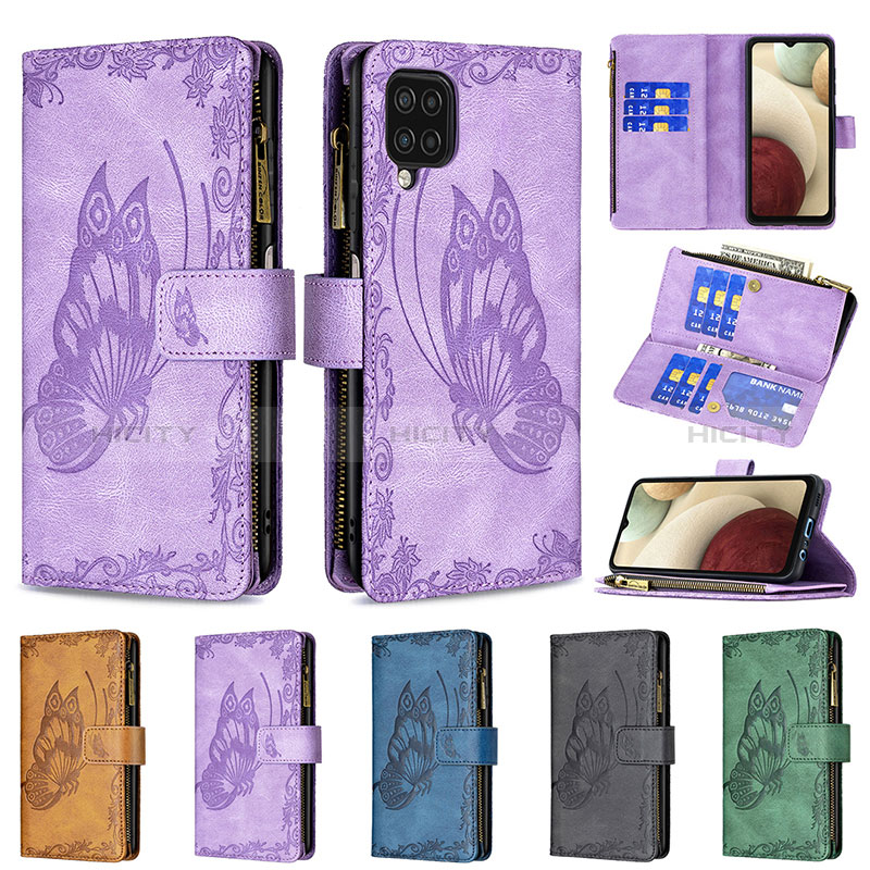 Funda de Cuero Cartera con Soporte Mariposa Carcasa B03F para Samsung Galaxy F12