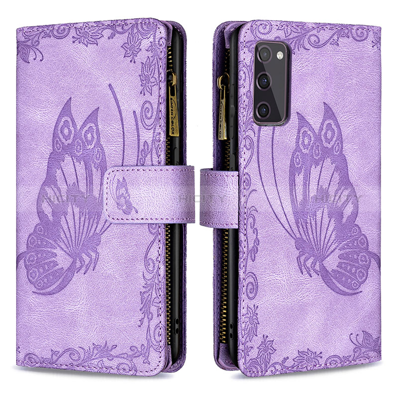 Funda de Cuero Cartera con Soporte Mariposa Carcasa B03F para Samsung Galaxy S20 FE 4G Purpura Claro