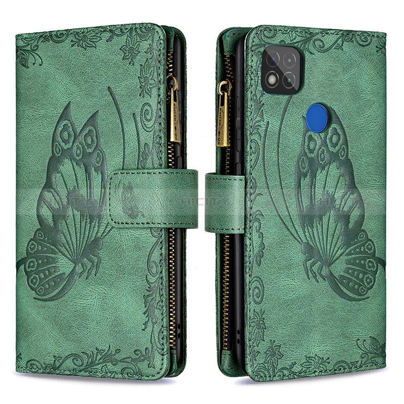 Funda de Cuero Cartera con Soporte Mariposa Carcasa B03F para Xiaomi POCO C31 Verde