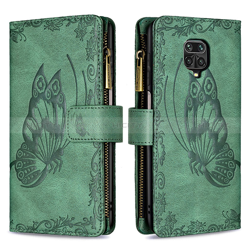 Funda de Cuero Cartera con Soporte Mariposa Carcasa B03F para Xiaomi Poco M2 Pro Verde