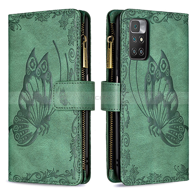 Funda de Cuero Cartera con Soporte Mariposa Carcasa B03F para Xiaomi Redmi 10 (2022) Verde