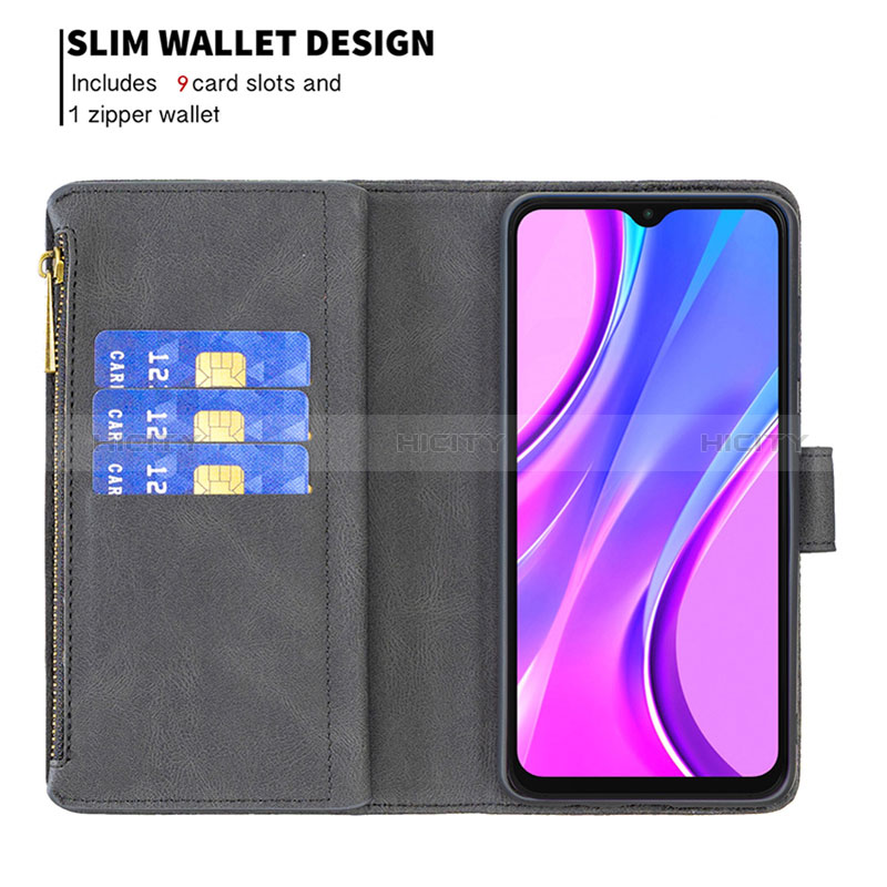 Funda de Cuero Cartera con Soporte Mariposa Carcasa B03F para Xiaomi Redmi 9