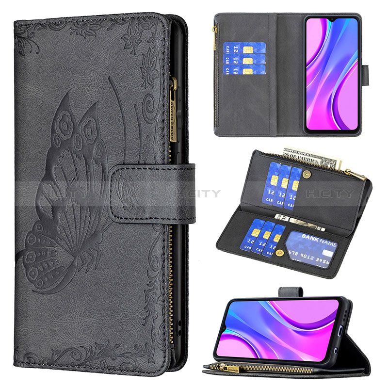 Funda de Cuero Cartera con Soporte Mariposa Carcasa B03F para Xiaomi Redmi 9 Prime India