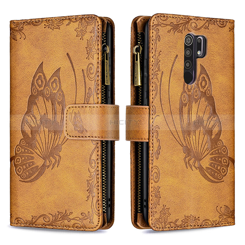 Funda de Cuero Cartera con Soporte Mariposa Carcasa B03F para Xiaomi Redmi 9 Prime India