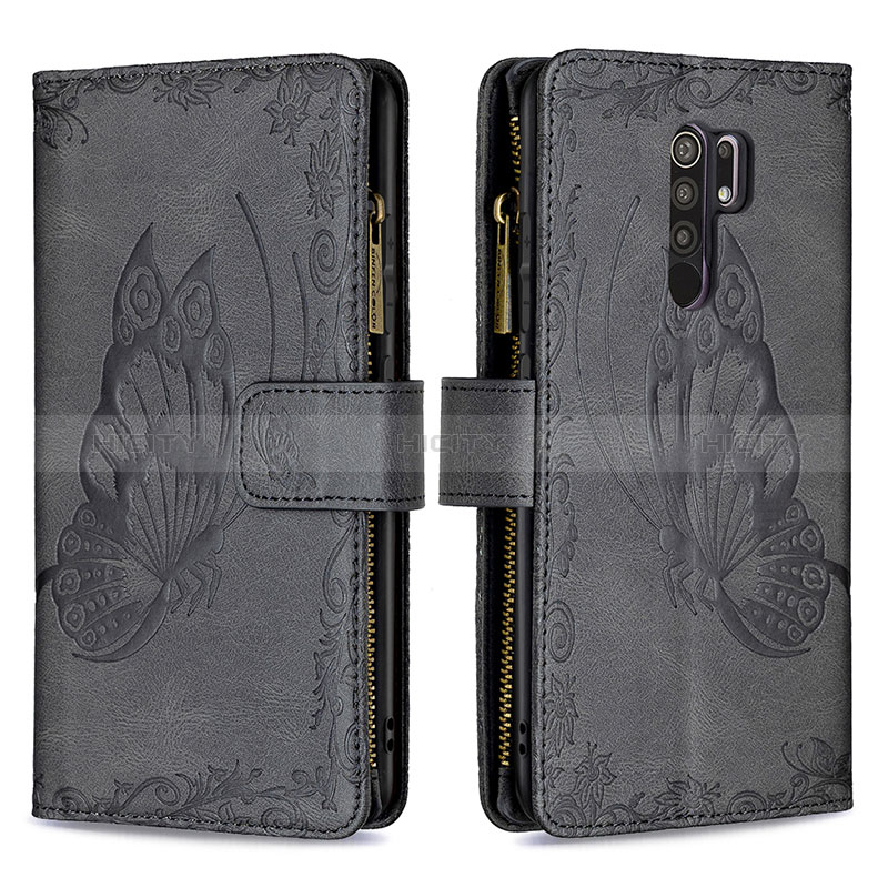 Funda de Cuero Cartera con Soporte Mariposa Carcasa B03F para Xiaomi Redmi 9 Prime India