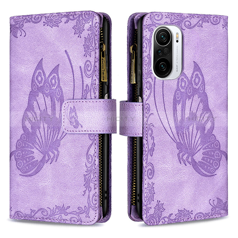 Funda de Cuero Cartera con Soporte Mariposa Carcasa B03F para Xiaomi Redmi K40 5G Purpura Claro